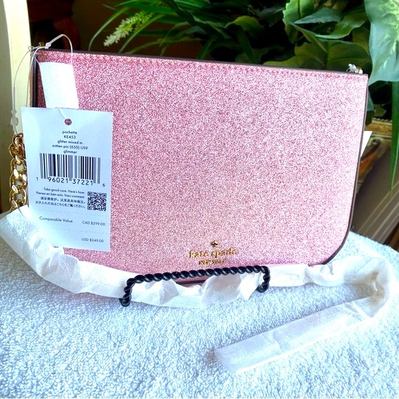 Kate Spade Pink Glimmer Glitter Pochette Bag With Detachable Strap Retail: $249 - Picture 3 of 12